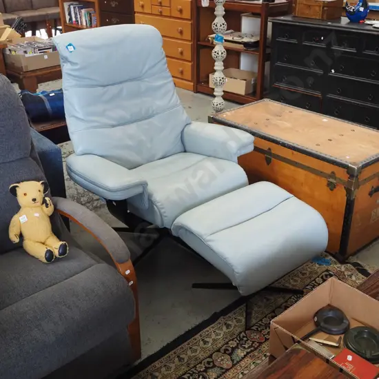 mint leather LaZBoy reclining swivel  armchair and matching footstool