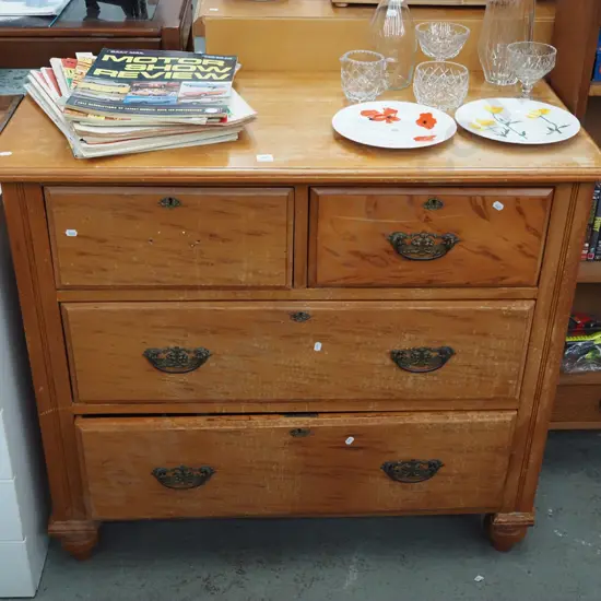 mixed timber/kauri restorer's Edwardian 4 drawer chest H900 W990 D480
