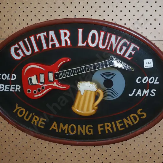 3D oval wooden Guitar Lounge sign L600
