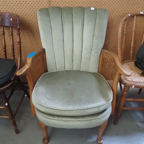 beech and bergere upholstered armchair