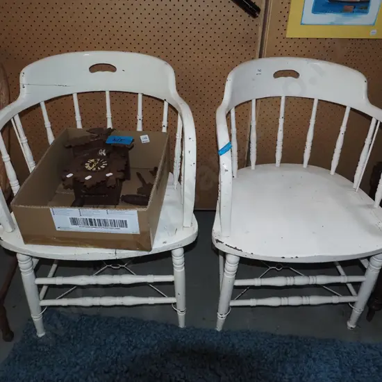 2x white painted tub chairs