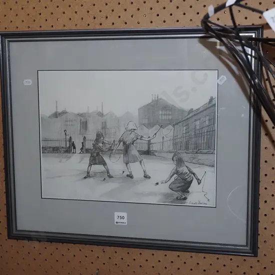 framed Ronald Pawson print - English school yard scene