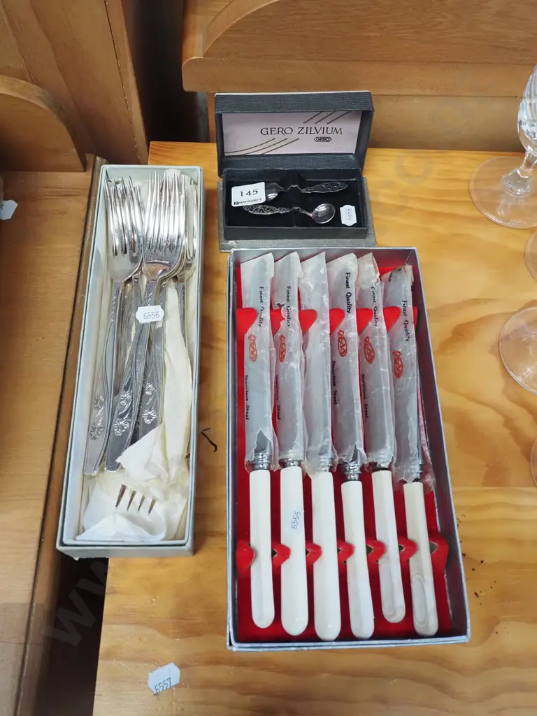 bone handled knives, mustard spoons, forks Image 1++