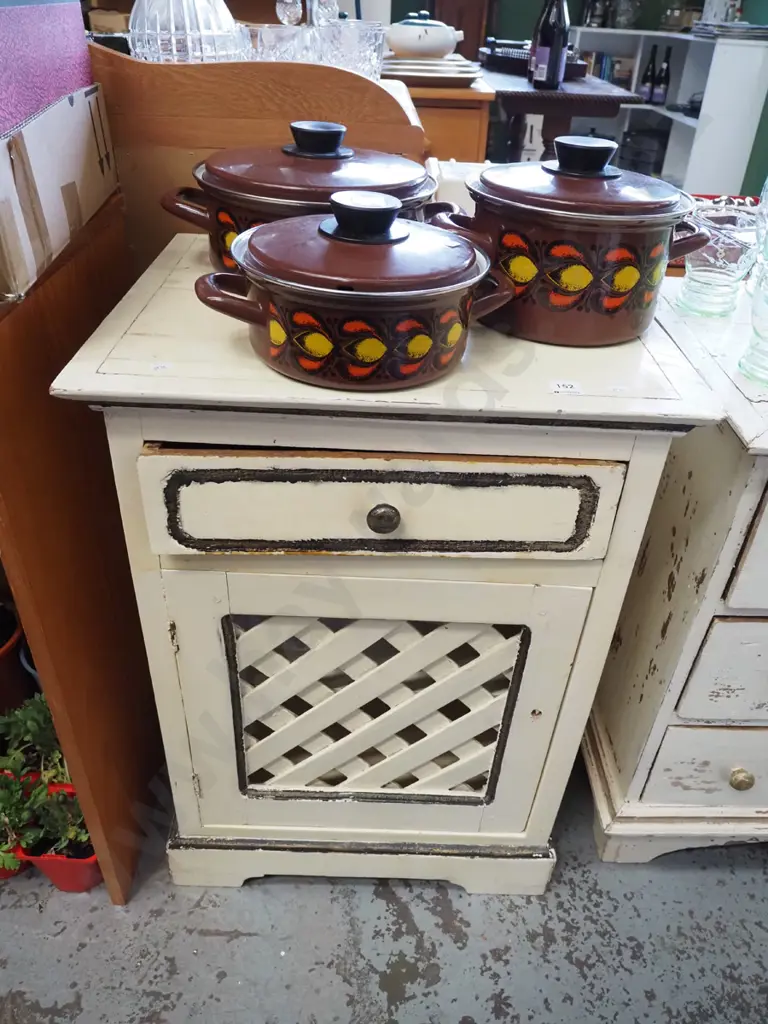 hand painted Indonesian 1 door 1 drawer bedside cabinet  Image 1++