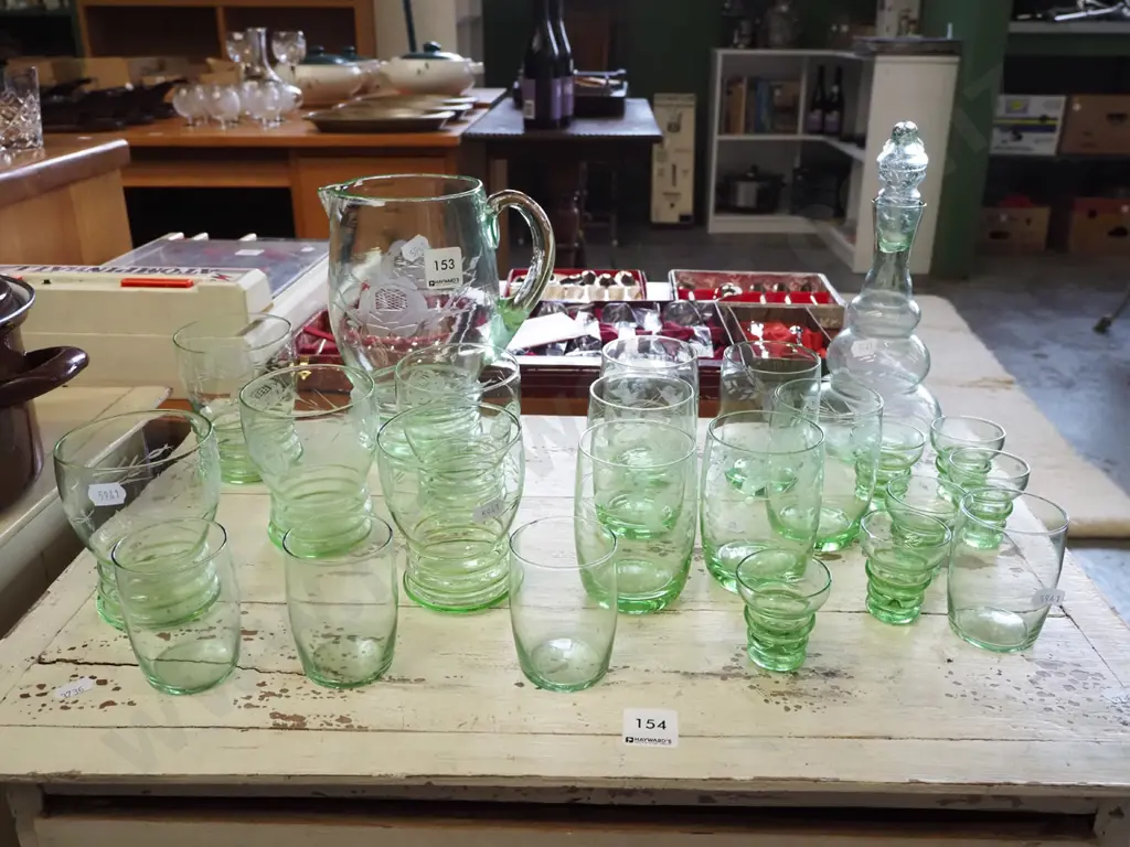 assorted green glass tumblers, jugs etc Image 1++
