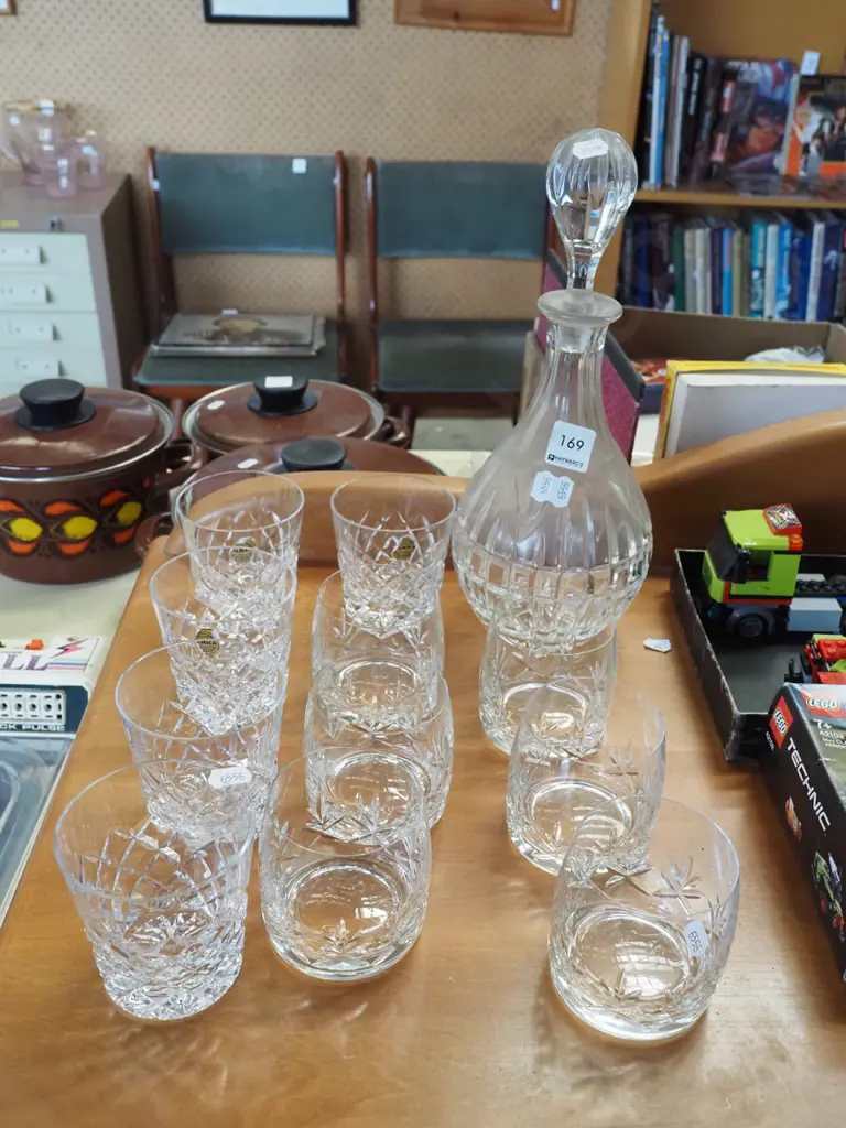 glass decanter,  cut crystal whisky tumblers, glasses Image 1++