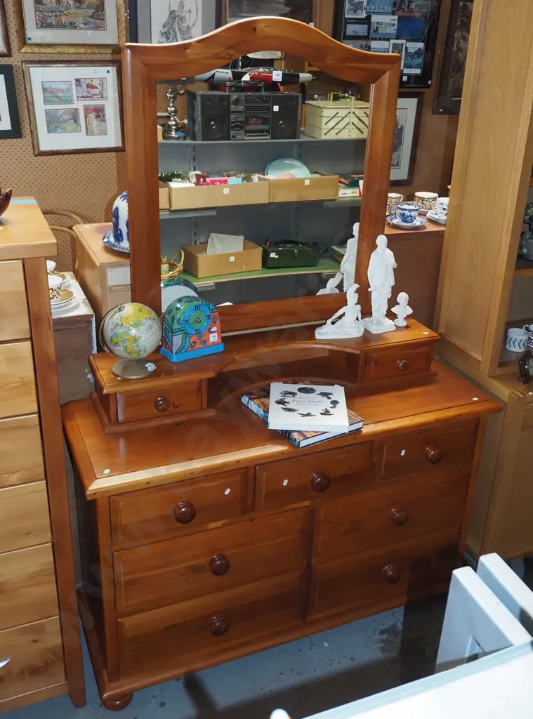 recycled Rimu, 9 drawer mirror back dresser H1800 W1250 D450 Image 1++