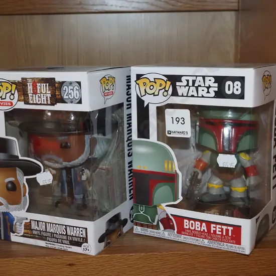 2x boxed as new Pop figurines - Major Marquis Warren, Boba Fett