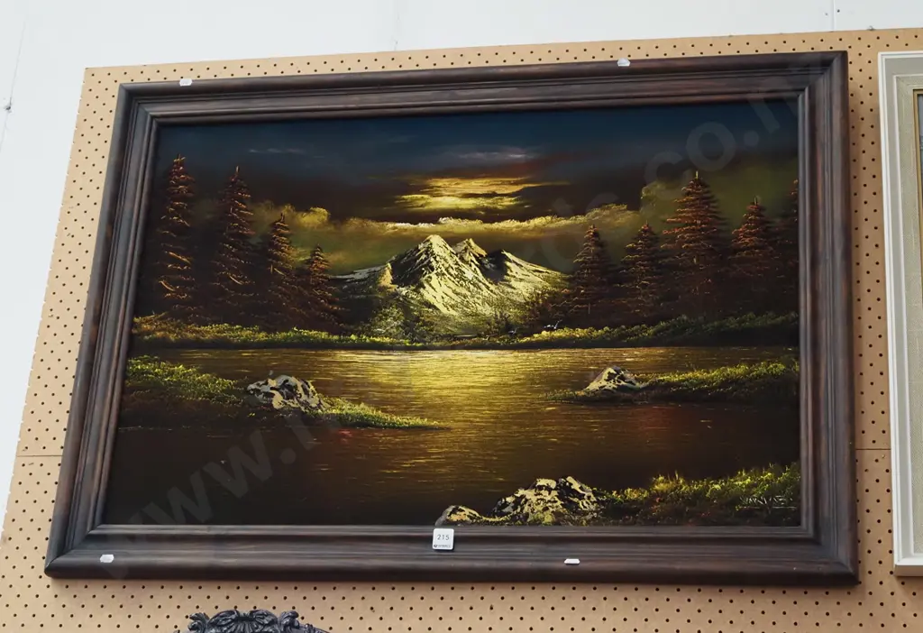 framed painting on velvet - landscape and mountain scene Image 1++