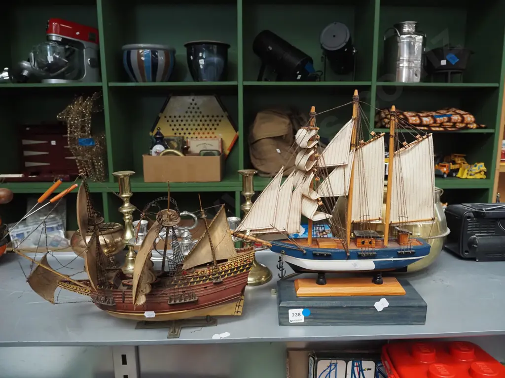 2x model sailing ships - blue dots Image 1++