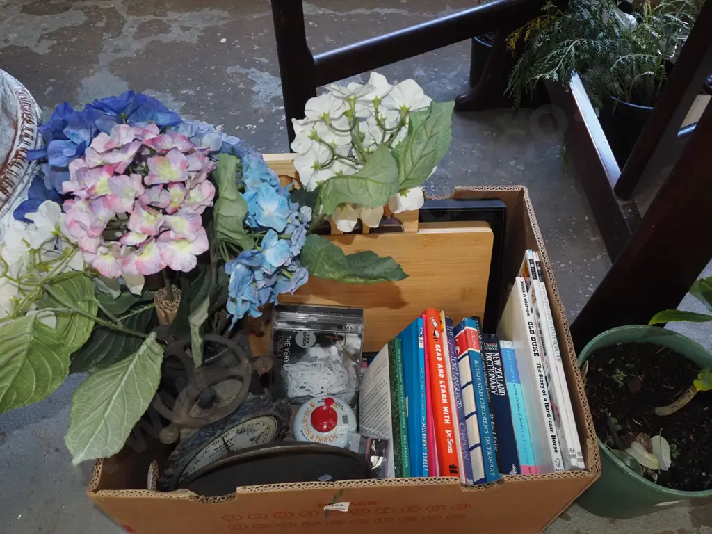 box; faux flowers, vintage scales, cheese board etc Image 1++