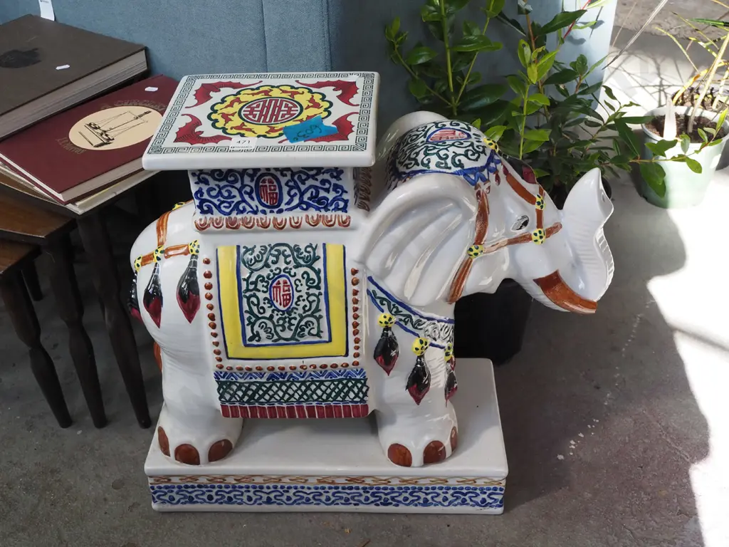 ceramic elephant jardiniere stand H530 Image 1++