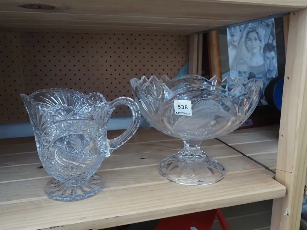 moulded bird themed glass comport and jug Image 1++