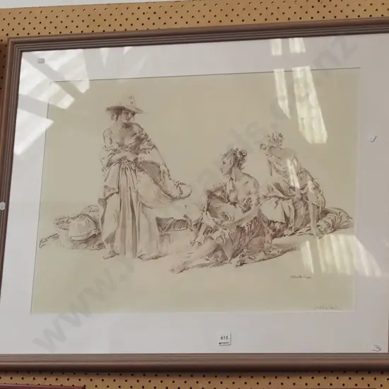 signed framed Russell Flint print - women