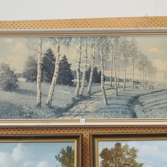 framed faded print - country lane and trees