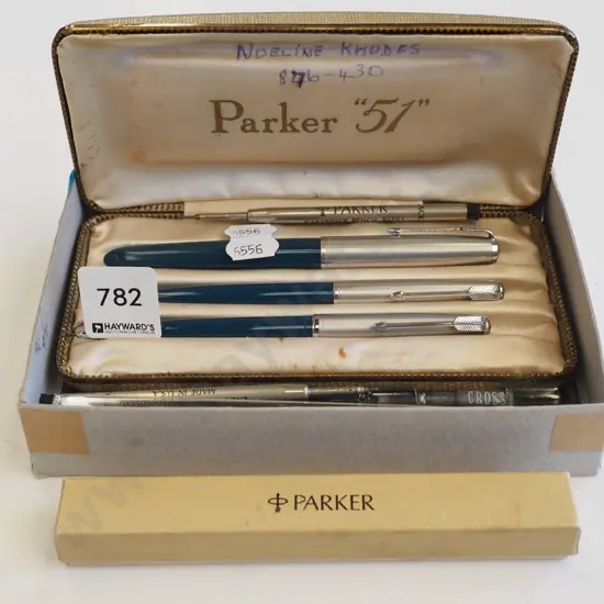 box; Parker pens