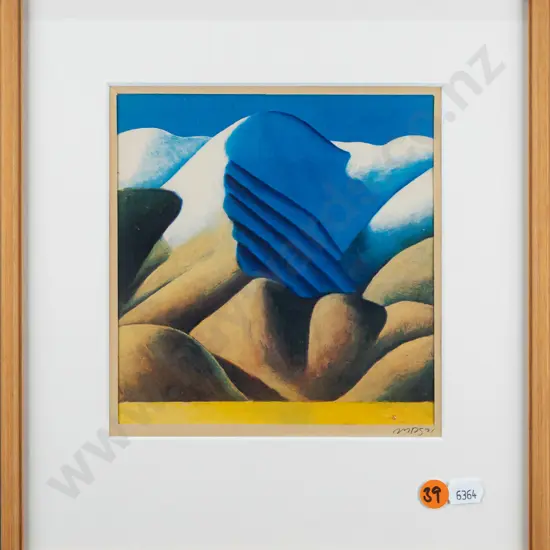 framed and initialled Michael Smither '71 offset print H160 W150 - mountains