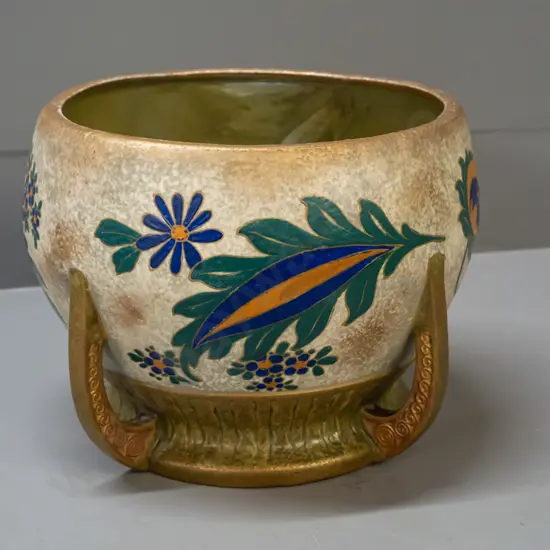 Imperial Amphora arts & crafts jardiniere - some wear to gold finish around top rim H-190 D-230