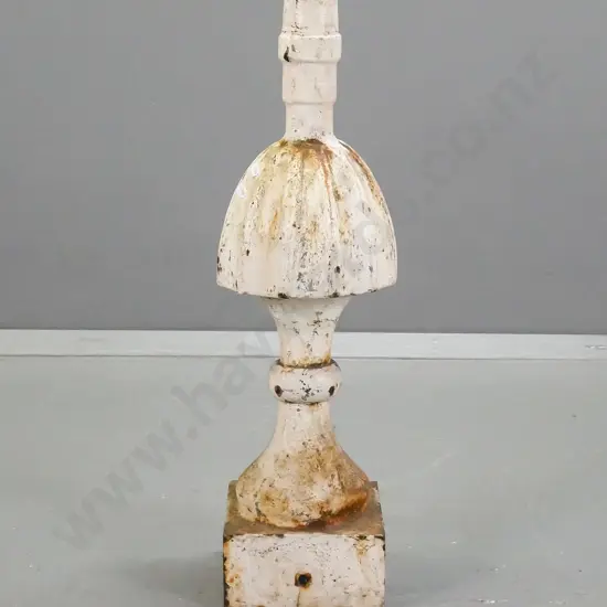 vintage white painted cast iron finial from a railway signal post - some paint loss and corrosion H-680 Base 170 x 170