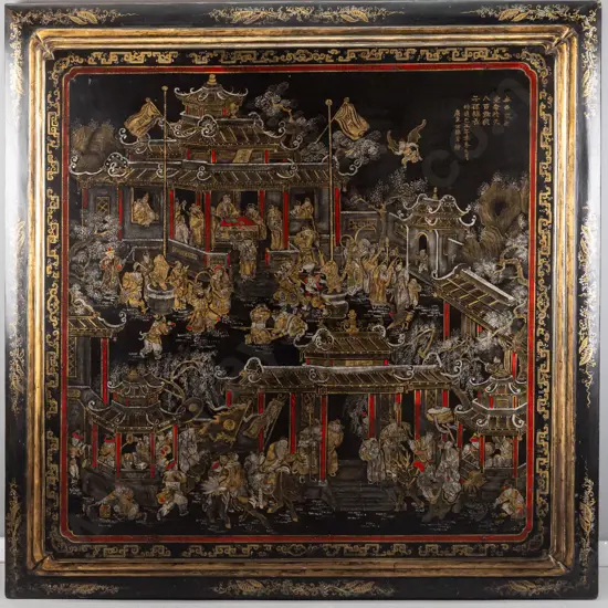 reproduction oriental gold and red painting on black board H1150 W1130