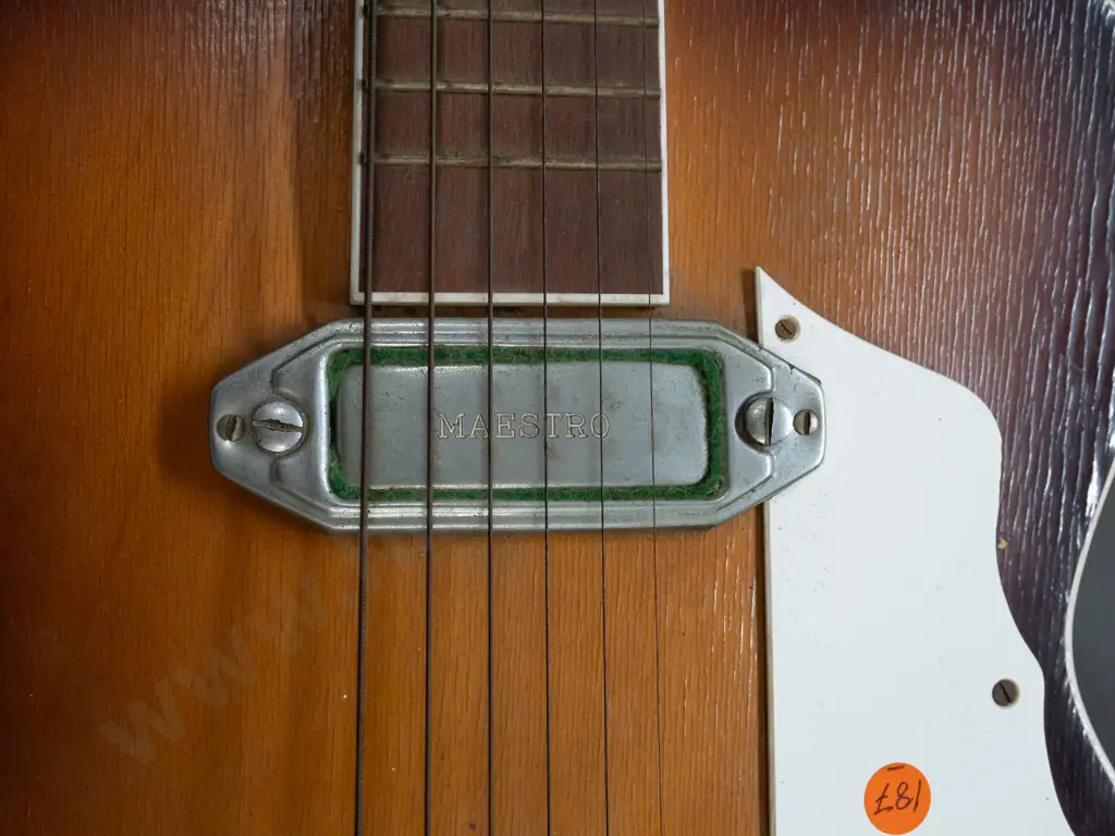 retro Valencia arch-top acoustic guitar with electric pickup marked Maestro - corrosion to tuners, cracks and crazing to Image 1++