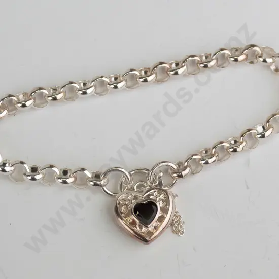 sterling silver belcher bracelet with pierced padlock catch