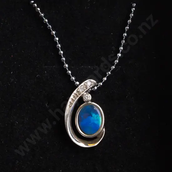 silver cz & blue stone necklace stamped 925