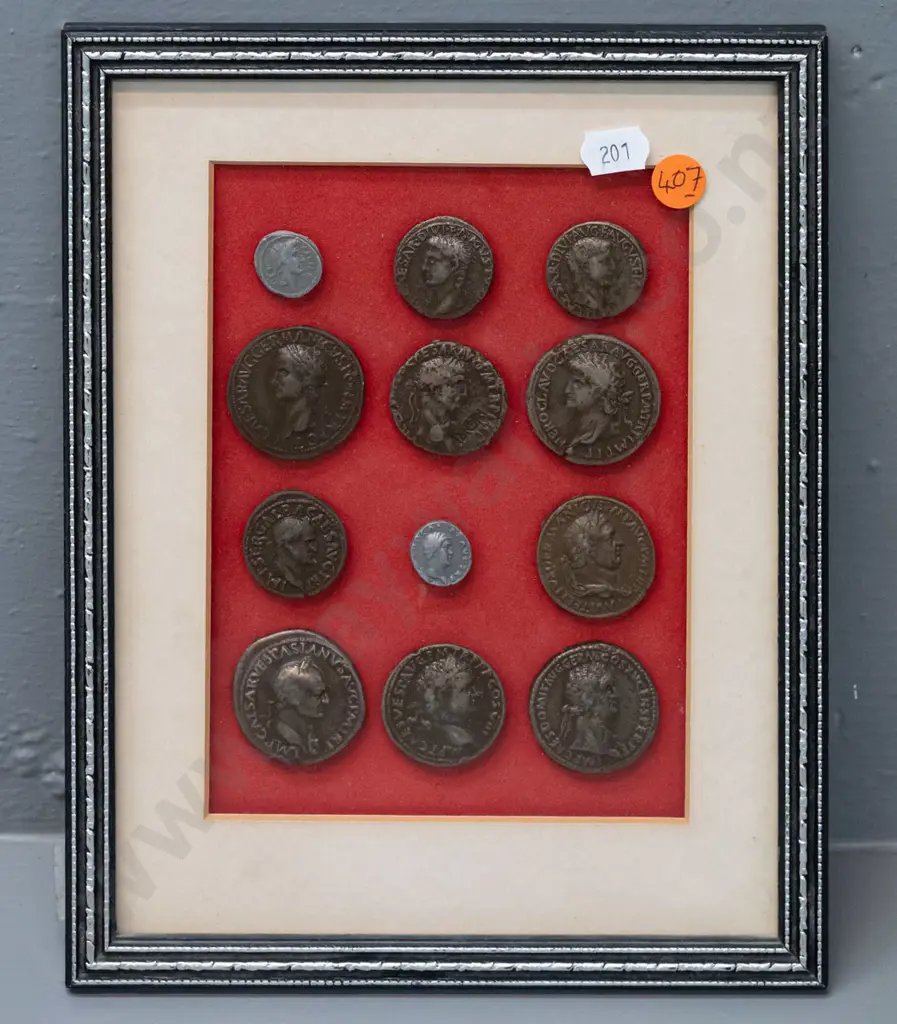 group of framed reproduction Roman coins - frame is H-250 W-200 Image 1++