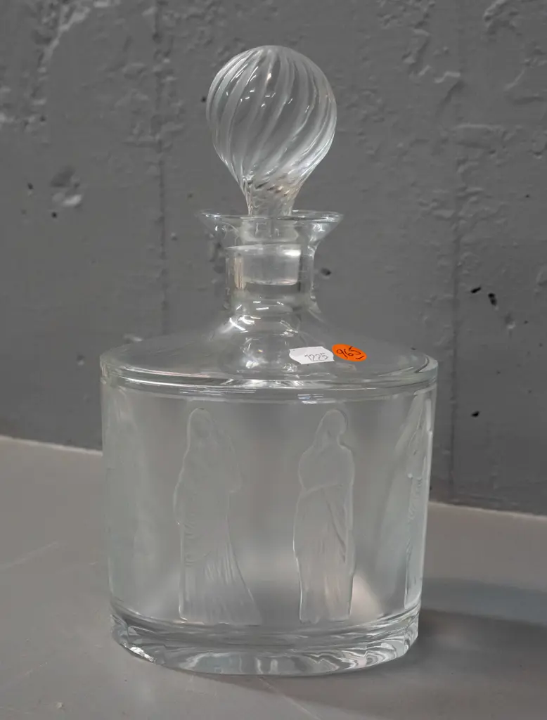 Lalique France "Femme à l'Antique" impressed frosted and clear whisky decanter with stopper - chips all around base and Image 1++