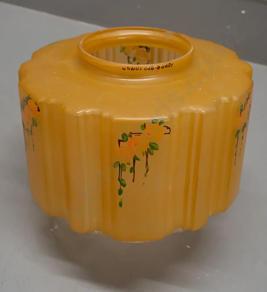 vintage hand decorated ceiling light shade with clear faceted centre - has chip to rim H-190 D-200 Image 1++