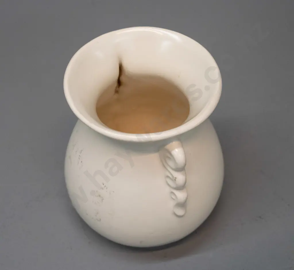 vintage (Crown Lynn?) small vase with swirl pattern lug handles - some tape residue and staining H-100 Image 1++