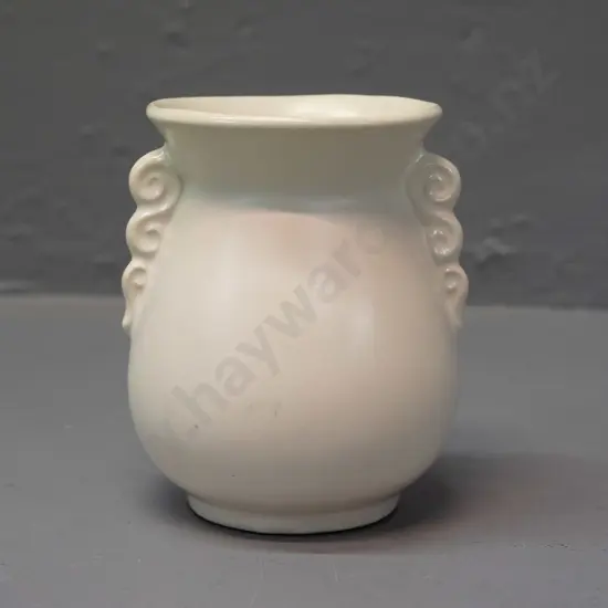 vintage (Crown Lynn?) small vase with swirl pattern lug handles - some tape residue and staining H-100