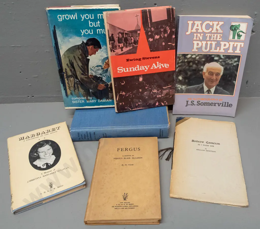7 books - Otago church, biography and other local histories - see photos for details - wear and staining Image 1++