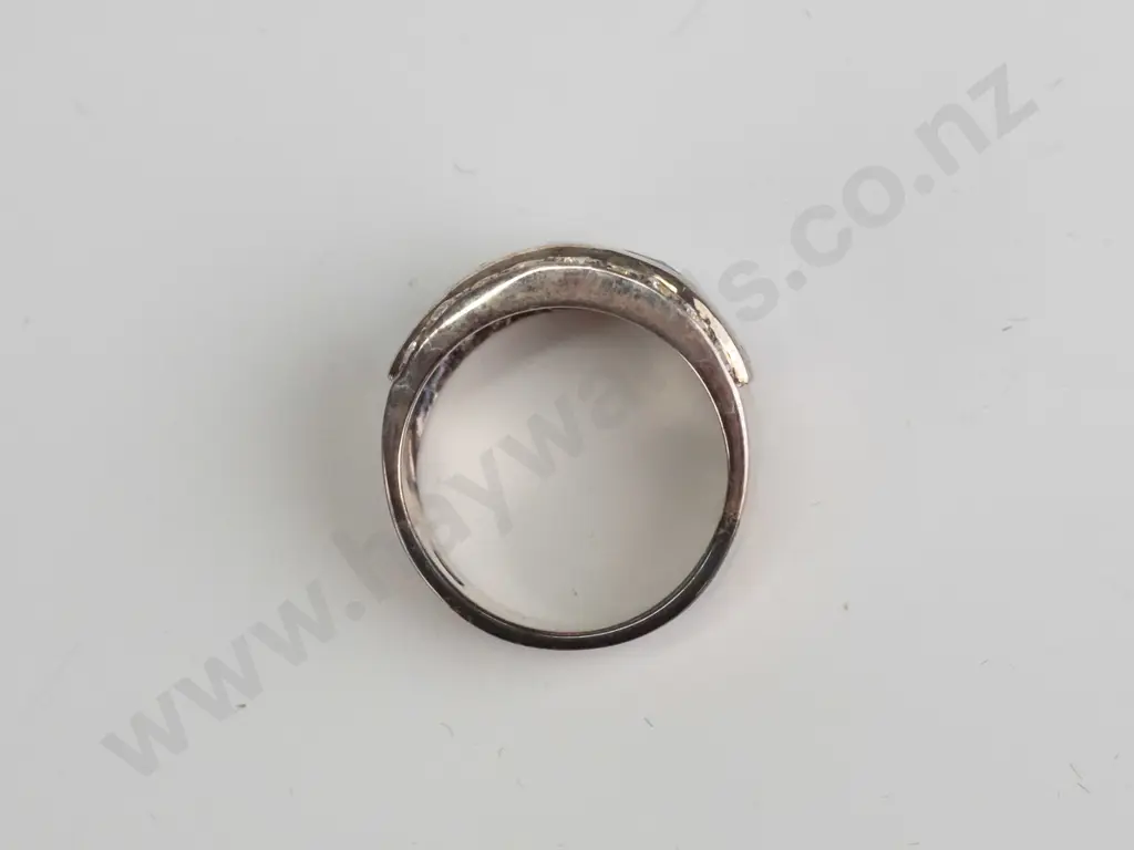 aquamarine and cz sterling silver ring  - size O Image 1++