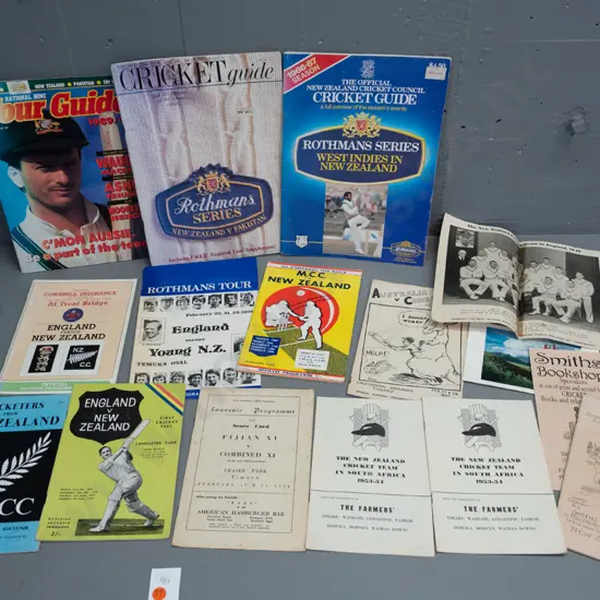 assorted New Zealand team cricket programs and booklets - 1950s thru 1990s - see photos for condition