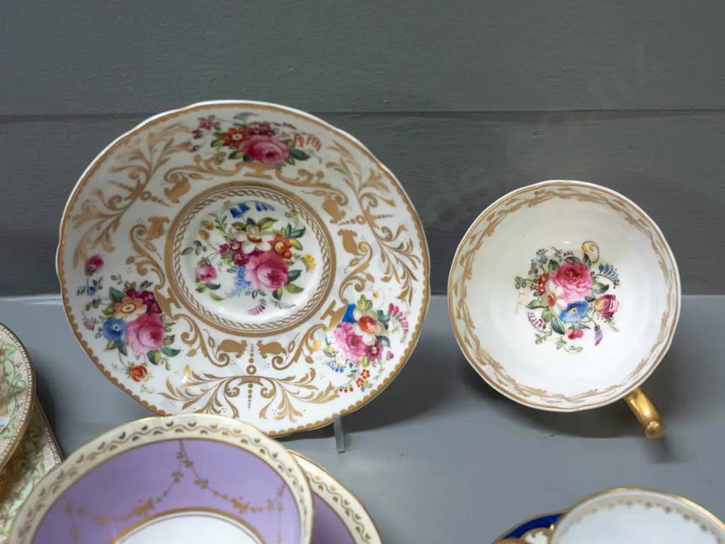 2 trios and 2 cups & saucers - Royal Doulton floral cup & saucer cup signed E. Wood, Aynlsey, Balmoral and small Image 1++