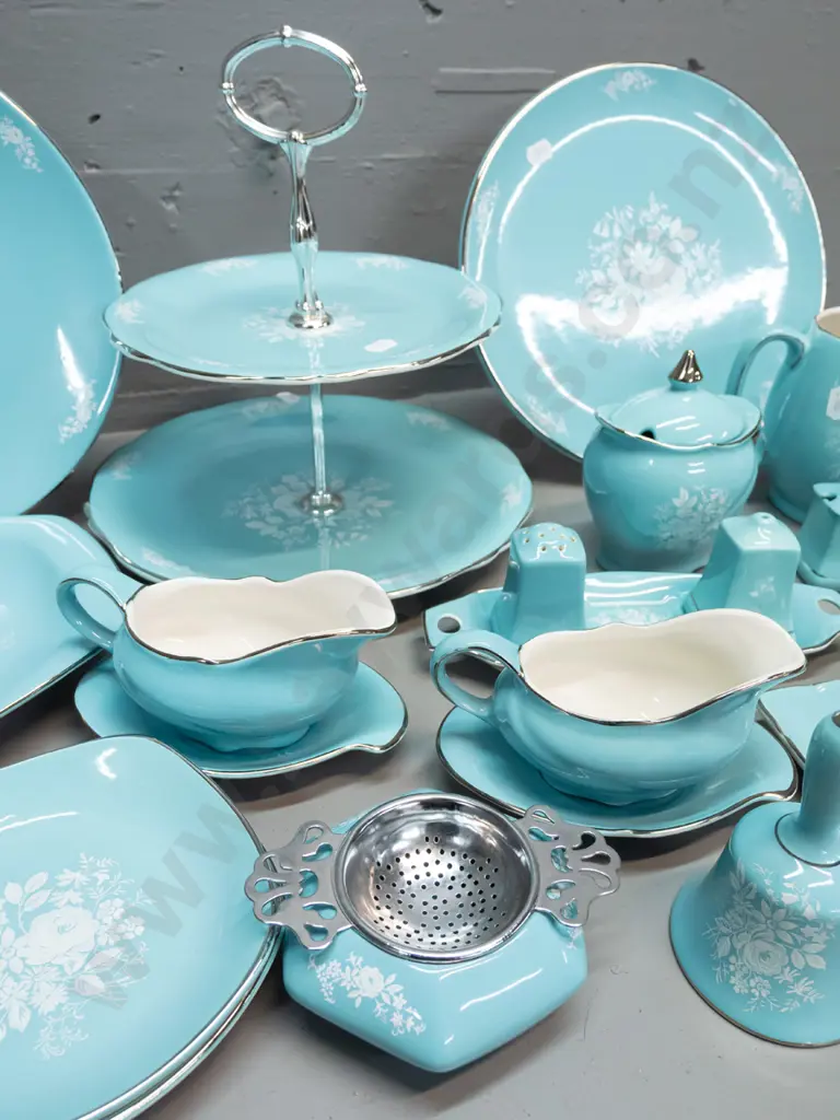 assorted retro Royal Winton Grimwades serving & tableware: cake plate, segmented dishes, salt & pepper, bell, jugs etc. Image 1++