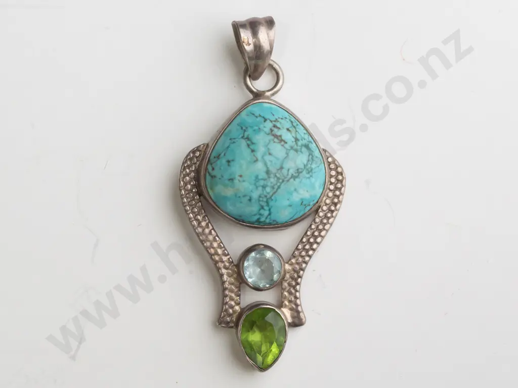 silver turquoise pendant - no chain,stamped 925 Image 1++