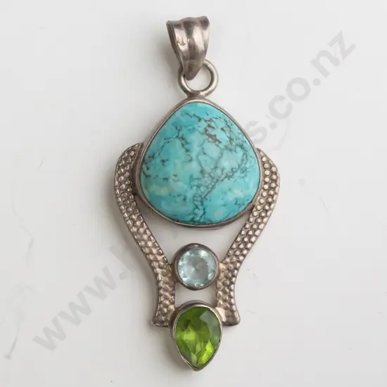 silver turquoise pendant - no chain,stamped 925
