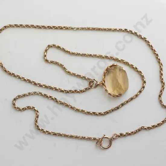 9ct muff chain 72cm, 9ct spinner citrine (Total 11.5gm)