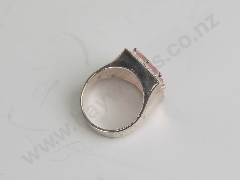 cz and pink stone sterling silver ring - size O.5 Image 1++