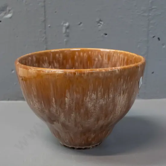 vintage (Crown Lynn?) trickle glaze bowl with unusual flared shape and "58." mark on base. H-125 D-170