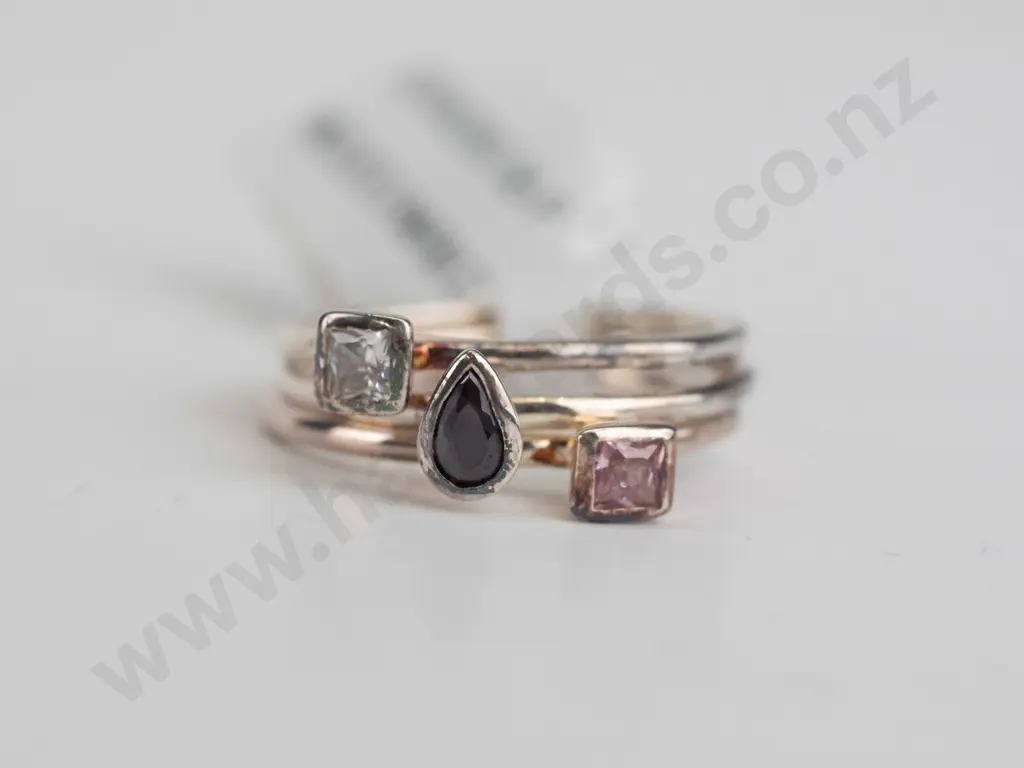 3x sterling silver rings - pink, cz and blue stones - size O Image 1++