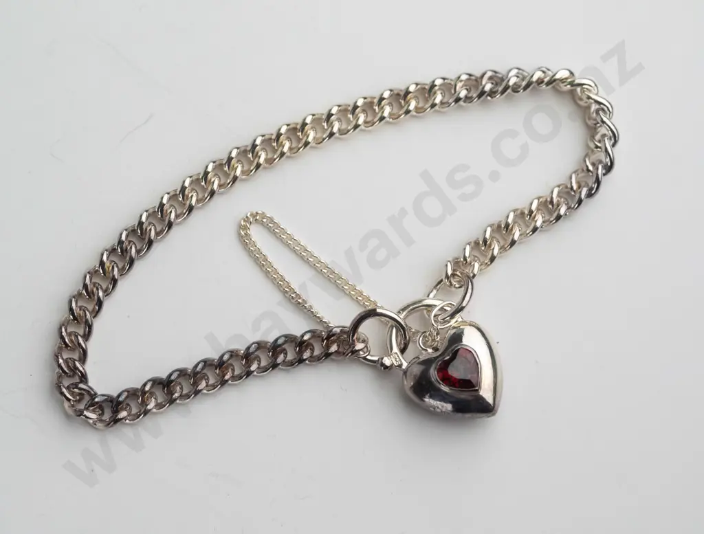 garnet heart clasp sterling silver bracelet Image 1++