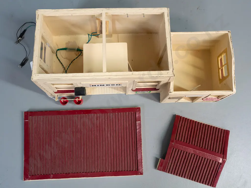 Wood & cardboard model of Hindon Railway Station, w/ lighting, buckets, signage etc. H-190 W-400 D-190 Image 1++