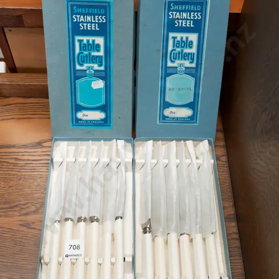 2 boxed sets of 6 Sheffield faux bone handled knives - 2 sizes