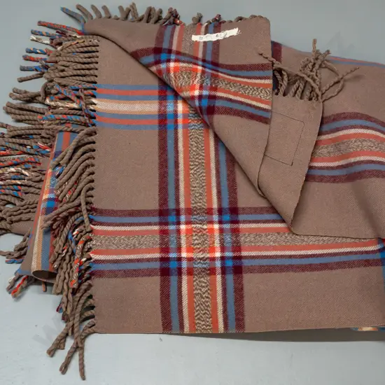 woollen travel rug with Kaiapoi Woollen Christchurch Maori chief label - some fading and spots of staining