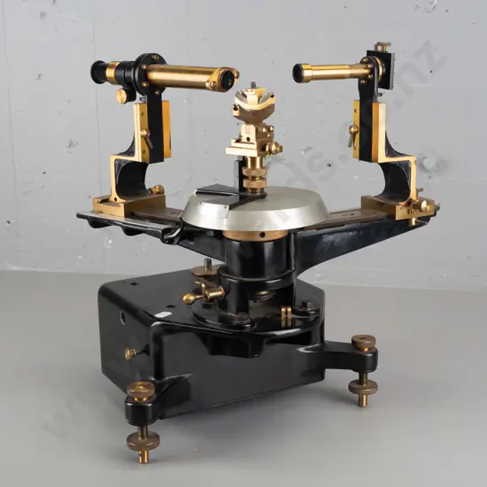 vintage laboratory spectrometer marked W.G. Pye & Co Cambridge with black enamel metal base, brass fittings and feet etc