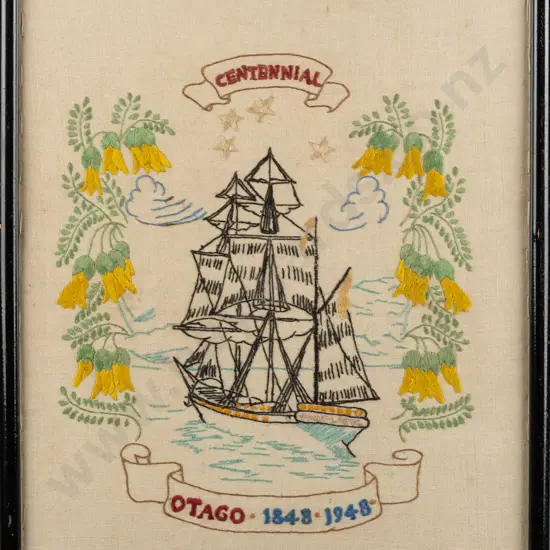 framed vintage needleowrk - Otago 1848 - 1948 Centennial H320  W240