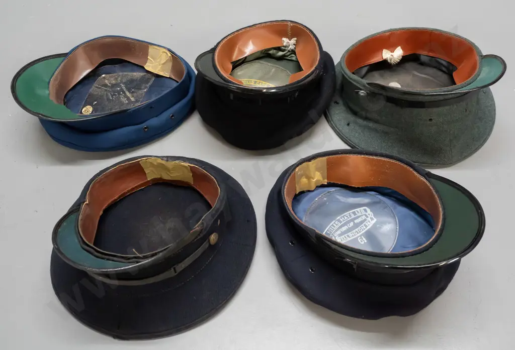 5 vintage caps, 3 NZR style with green under brim, 2 others - 3 are Hills Wellington, one Westminster / Treister - some Image 1++